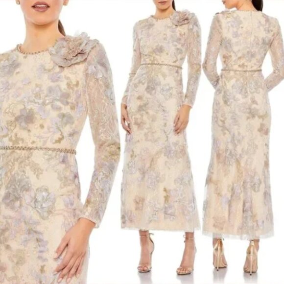 MAC DUGGAL 11329 EMBELLISHED HIGH NECK LONG SLEEVE NUDE DRESS 4 - Picture 5 of 5